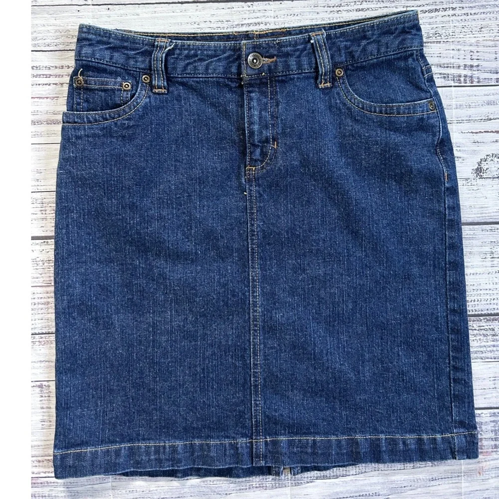VTG Canyon River Blues Denim Skirt Women 4 Blue Embroidered Pockets 90's Y2K